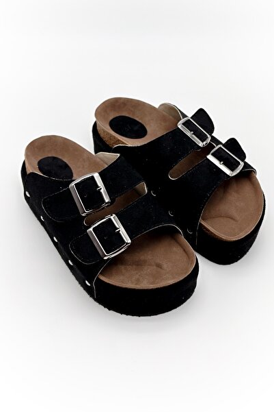 Shoebutik Denis Black Studded High Sole Women's Slippers