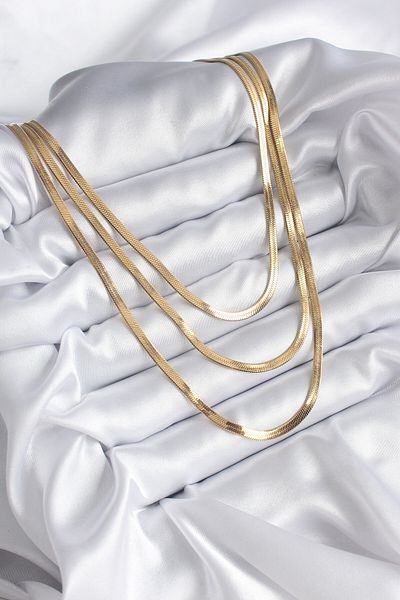 Moka Shopin 316L Steel - Gold Color 3-Piece Italian Chain Model Women's Necklace Set