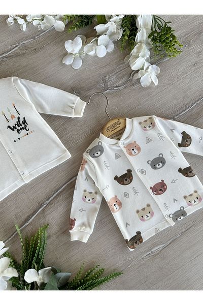 PATSAN 2-Piece Organic Cotton Combed Baby Top Cardigan Set Bears