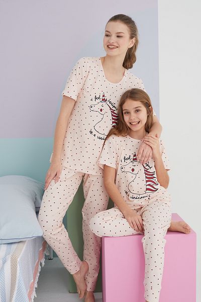 Siyah İnci Colorful Cotton Knitted Pajama Set