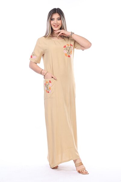 mervemoda Γυναικείο καλοκαιρινό κοντομάνικο υφαντό φόρεμα