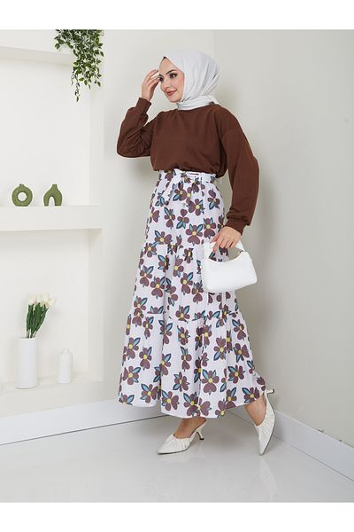 VOLT CLOTHİNG طقم تنورة حجاب نسائية منقوشة بالزهور