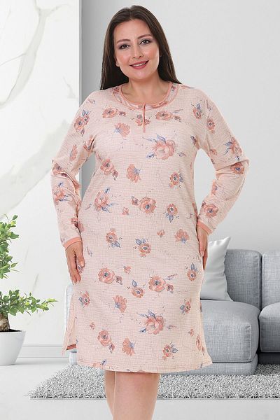 Bella Linda Cotton Long Sleeve Plus Size Women's Nightgown Dress