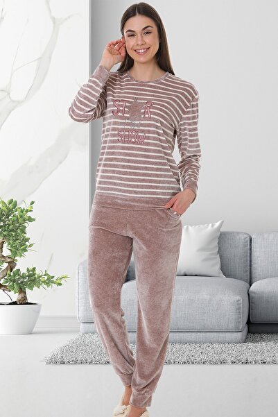 Bella Linda Nakışlı Modal Kadife Kadın Pijama Takımı