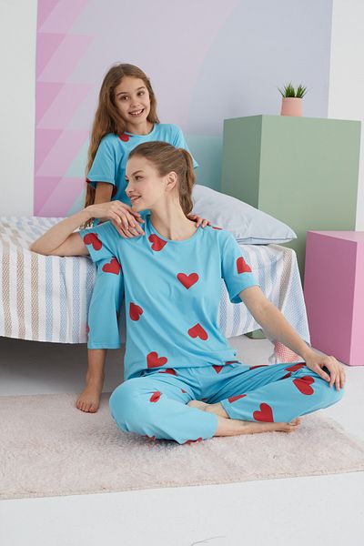 Siyah İnci Colorful Cotton Knitted Pajama Set