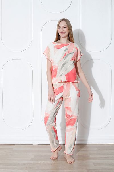 Siyah İnci Πολύχρωμο Πλεκτό Σετ Πυτζάμες από Crinkle Fabric