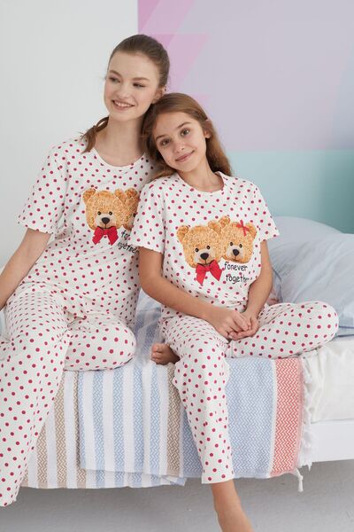 Siyah İnci çok renkli Pamuklu Örme Pijama Takım