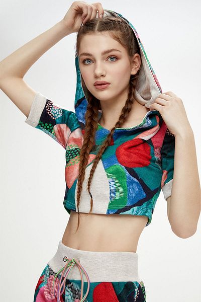 In Colors We Trust Hooded Crop Colorful Women's Sweatshirt