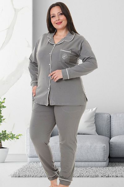 Bella Linda Buttoned Cotton Plus Size Women's Pajama Set