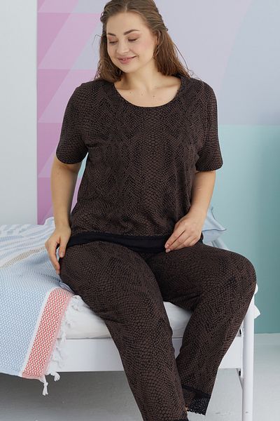 Siyah İnci Πολύχρωμο Σετ Πιτζάμες Curve Plus Size Oversize Βαμβακερές πλεκτές πιτζάμες