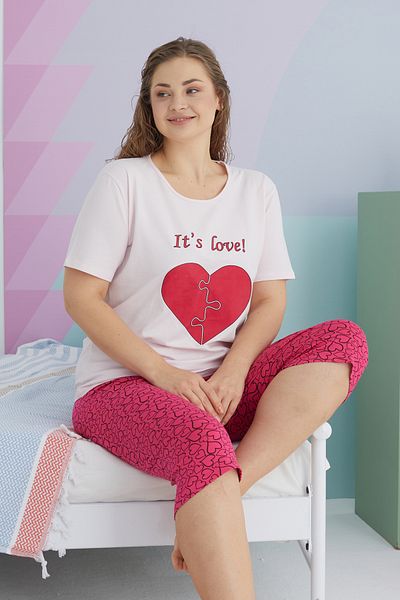 Siyah İnci Large Size Oversize Cotton Curve Capri Set - Multicolored