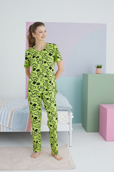 Siyah İnci Colorful Cotton Knitted Pajama Set