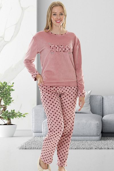 Bella Linda Set de pijamale pentru femei din catifea moale brodata