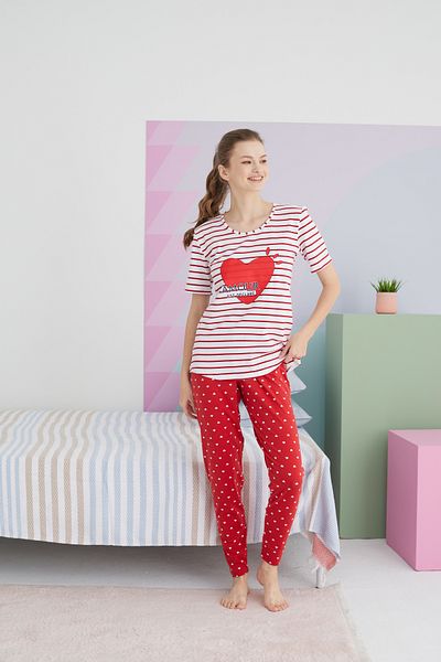 Siyah İnci Colorful Cotton Knitted Pajama Set