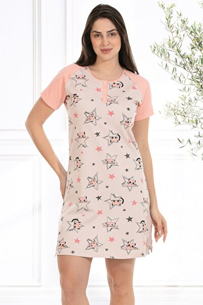 Bella Linda Rochie de cămașă de noapte pentru femei cu plachetă din bumbac