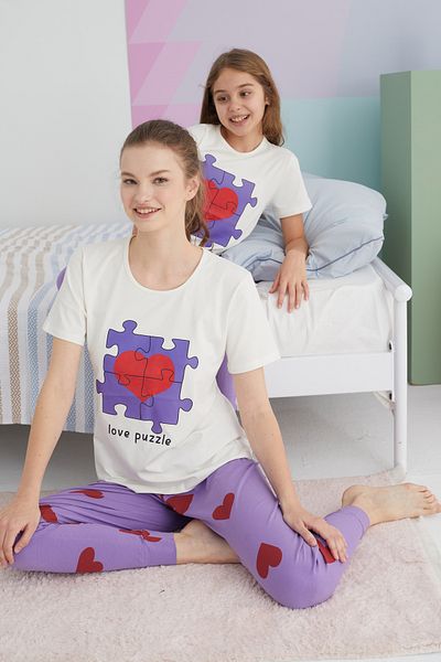 Siyah İnci Colorful Cotton Knitted Pajama Set