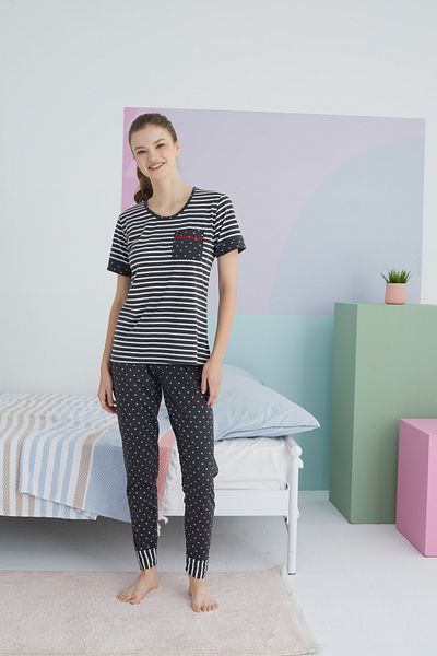 Siyah İnci Colorful Cotton Knitted Pajama Set