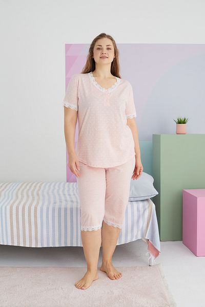 Siyah İnci Large Size Open Salmon Curve Capri Set - Buttons Oversize