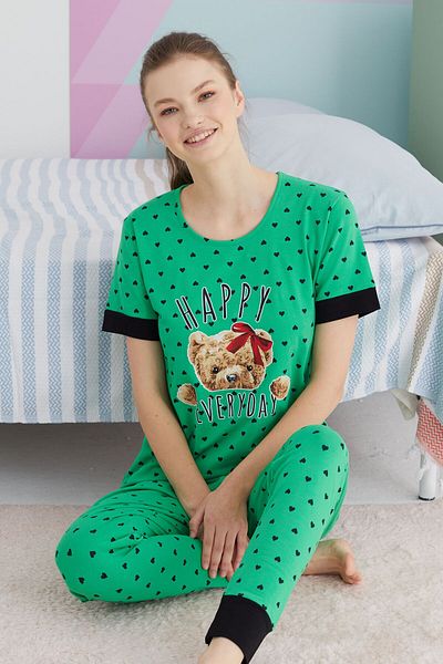 Siyah İnci Colorful Cotton Knitted Pajama Set