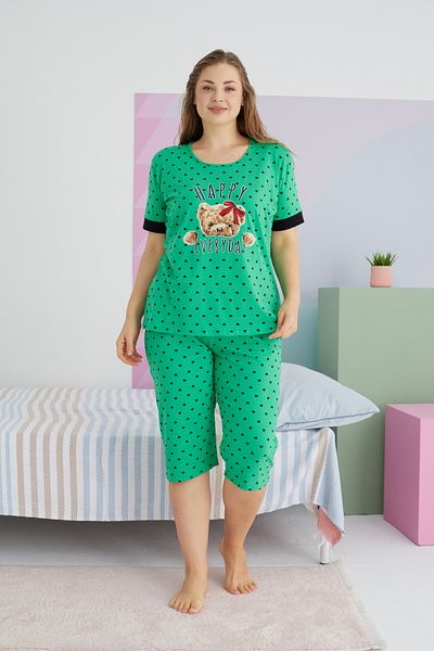 Siyah İnci Plus Size King Size Cotton Curve Capri Σετ - Πολύχρωμο
