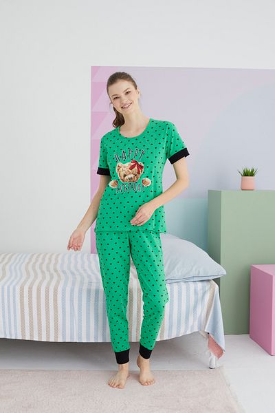 Siyah İnci Colorful Cotton Knitted Pajama Set
