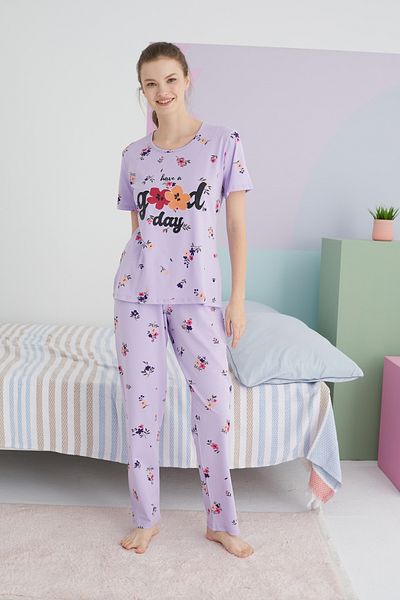 Siyah İnci Colorful Cotton Knitted Pajama Set