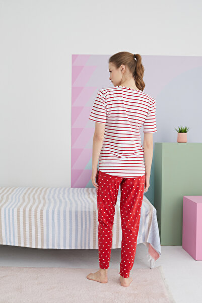 Siyah İnci çok renkli Pamuklu Örme Pijama Takım