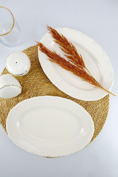 Digithome Liana Porcelain 2 Piece Boat Serving Plate Set 25 Cm Cream - TL4050651 C320.225