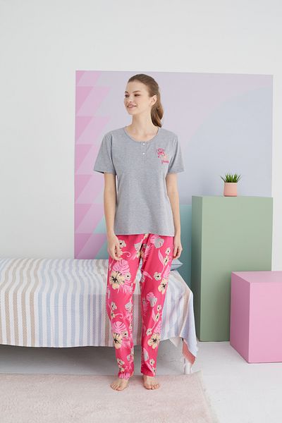 Siyah İnci Colorful Cotton Knitted Pajama Set