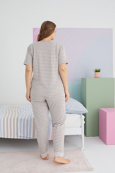 Siyah İnci Σετ Πιτζάμες Πλεκτό Βαμβακερό Oversize King Size - Mink Curve