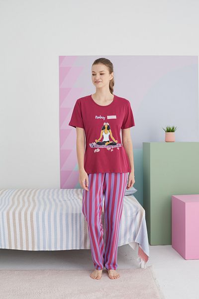Siyah İnci Colorful Cotton Knitted Pajama Set