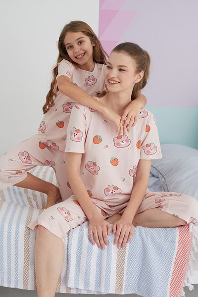 Siyah İnci Colorful Cotton Knitted Capri Set