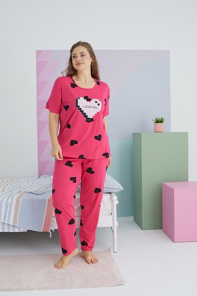 Siyah İnci Set de pijamale tricotate din bumbac de marime mari - curba multicolora