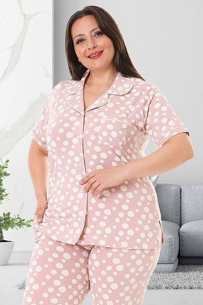 Bella Linda Buttoned Cotton Plus Size Women's Pajama Set