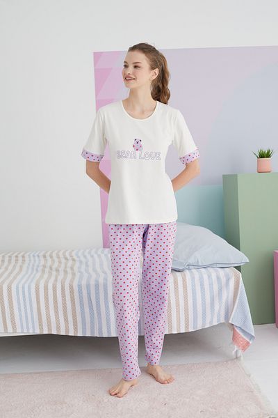 Siyah İnci Colorful Cotton Knitted Pajama Set