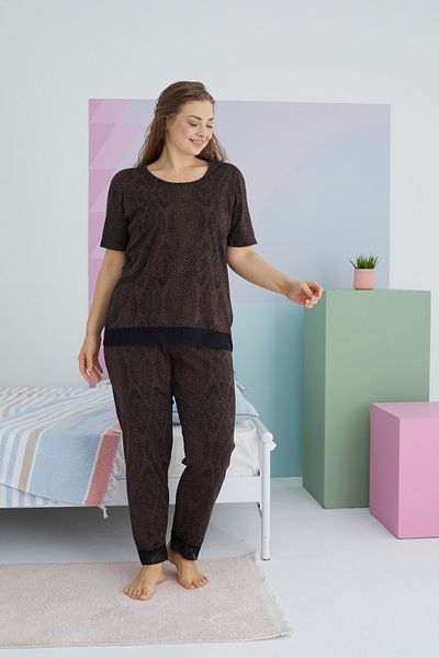 Siyah İnci Πολύχρωμο Σετ Πιτζάμες Curve Plus Size Oversize Βαμβακερές πλεκτές πιτζάμες