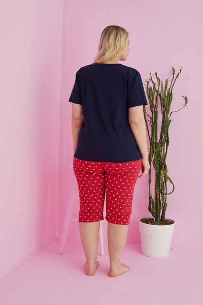 Siyah İnci Plus Size Curve Cotton Capri Σετ - Πολύχρωμο