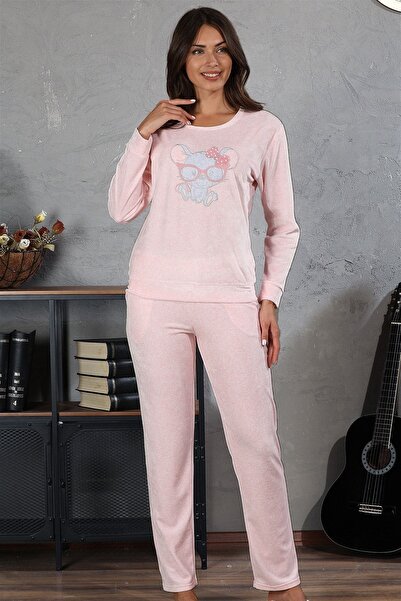 Bella Linda طقم بيجامة نسائي من بينك فيلفيت