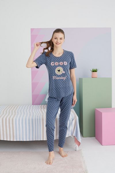Siyah İnci Colorful Cotton Knitted Pajama Set