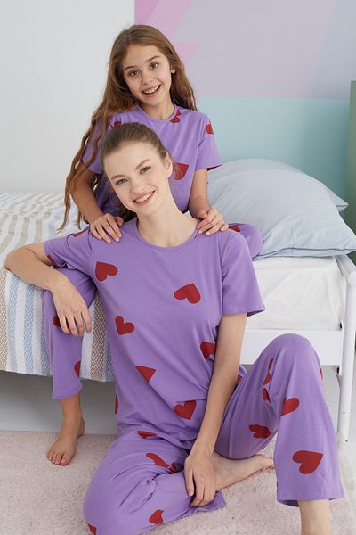 Siyah İnci Colorful Cotton Knitted Pajama Set