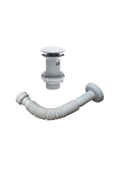 İzeltaş İzyapı Click Clack Taşma Deliksiz Beyaz Başlık + Körüklü Gider Borusu