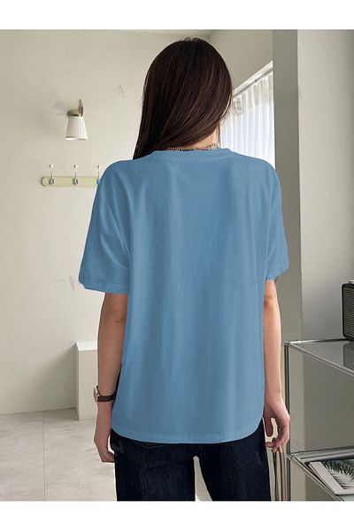 PALPİTO Tricou supradimensionat pentru femei cu model dublu inimă Baby Blue