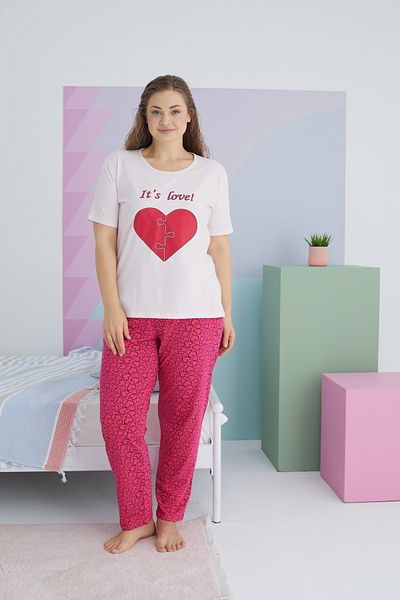 Siyah İnci Large Size Oversize Cotton Knitted Pajamas Set - Multicolor Curve