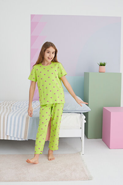 Siyah İnci çok renkli Pamuklu Örme Pijama Takım