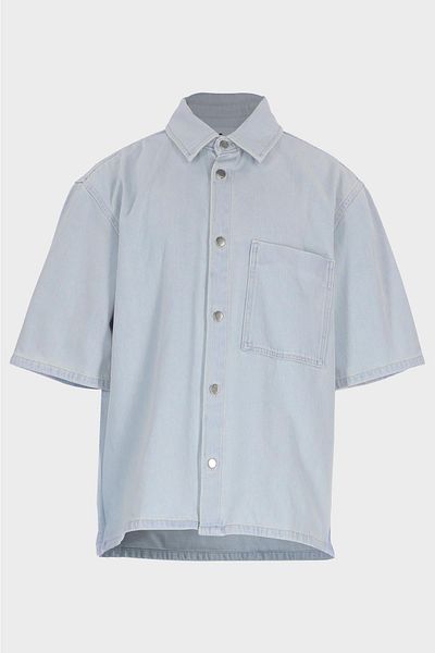CROSS JEANS Ice Blue Men's Jean Shirt - Regular Fit, Short Sleeve, Patty Button C 4553-109