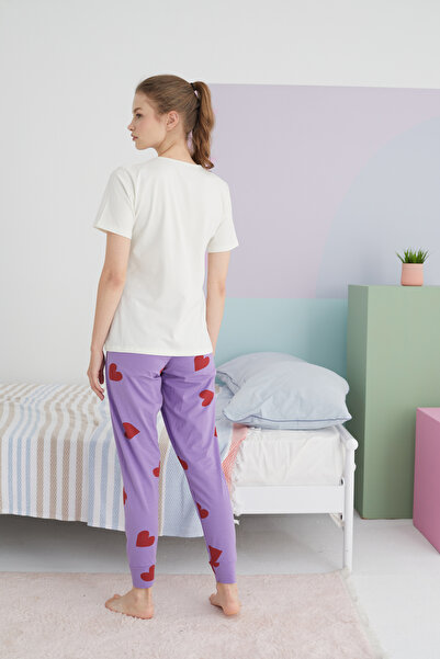 Siyah İnci çok renkli Pamuklu Örme Pijama Takım