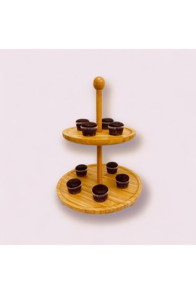ELZEY HOME 2-Tier Bamboo Decorative Presentation Holder and Sugar Bowl Set