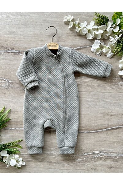 PATSAN Basic Seasonal Zippered Quilted Sparkly Baby Jumpsuit Gray