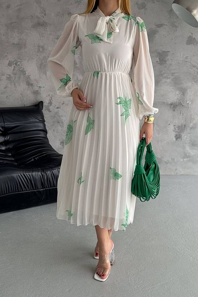 Neşeli Butik Πράσινο φόρεμα σιφόν - με λεπτομέρεια δεσίματος, γυναικείο, NBQ006