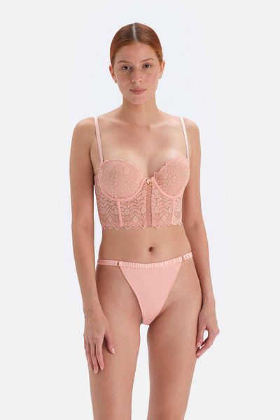 Dagi Lachsfarbener, halbgepolsterter Bustier-BH aus Spitze mit Bügel und Paspelierung
